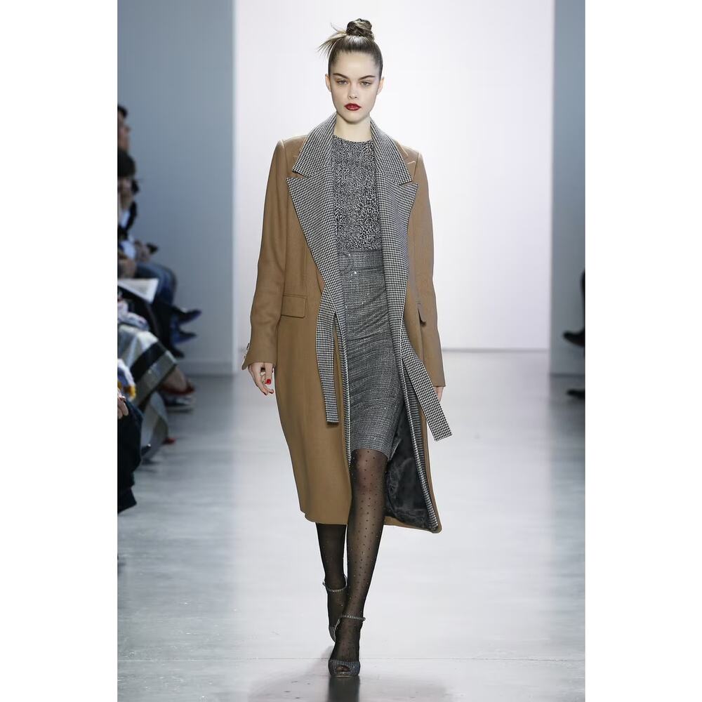 Badgley Mischka Camel Houndstooth Coat Size Small‎ - Picture 2 of 10